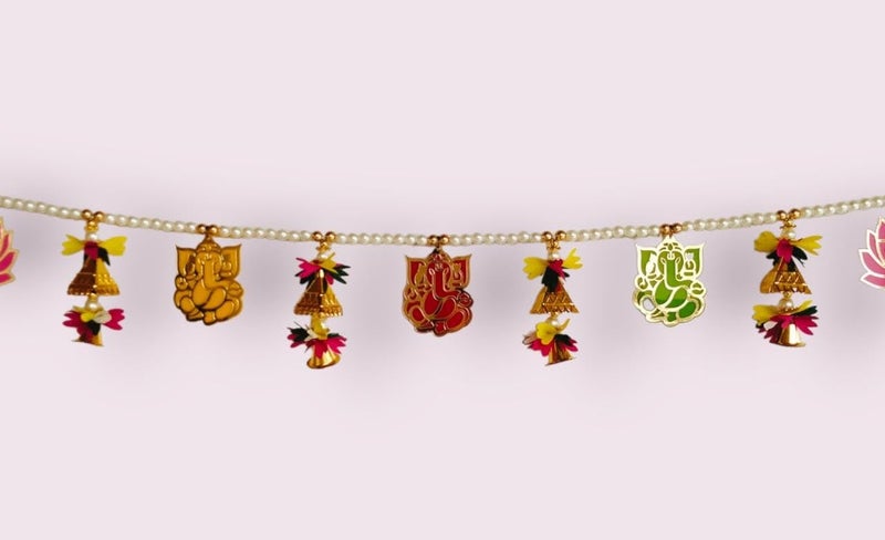 PREETENCY Acrylics Ganesh Lotus Handmade BanderwarDoor ToranLotus Hanging with Bell Side Latakan Flowers for Decoration at HomeDoor Entrance latkan Door Hanging for Home Decoration Size4FITS 48INCH  - Image 2