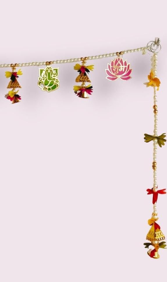 PREETENCY Acrylics Ganesh Lotus Handmade BanderwarDoor ToranLotus Hanging with Bell Side Latakan Flowers for Decoration at HomeDoor Entrance latkan Door Hanging for Home Decoration Size4FITS 48INCH  - Image 4
