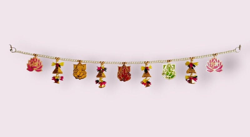 PREETENCY Acrylics Ganesh Lotus Handmade BanderwarDoor ToranLotus Hanging with Bell Side Latakan Flowers for Decoration at HomeDoor Entrance latkan Door Hanging for Home Decoration Size4FITS 48INCH  - Image 5