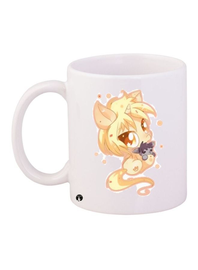 RYN Cartoon Printed Coffee Mug White/Yellow/Grey 11ounce