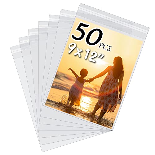 Somime 50 Pack Acid-Free Crystal Clear Sleeves Storage Bags for 9x12 Art Prints/Pictures/Photos/Framing Mat Mattes (Bag Size: 9 3/8"x12 2/5") - Image 1