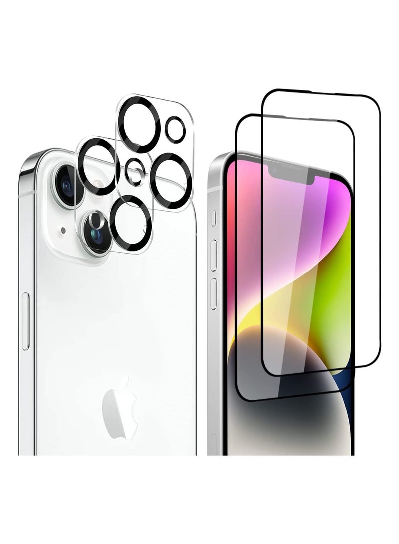 2 Pack Screen Protector for iPhone 14 6.1" 2022 + 2 Pack Camera Lens Protector, Case Friendly Tempered Glass Film, Anti-scratch HD Crystal Protection Coverage - Image 1