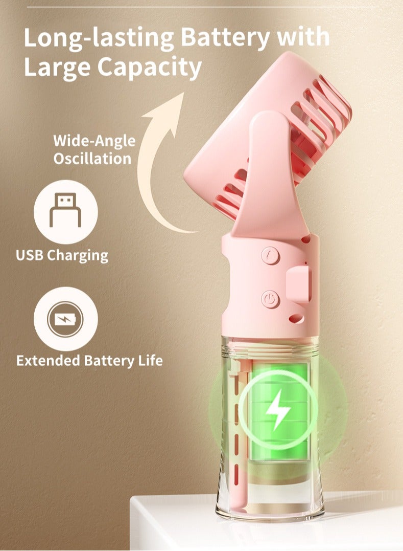 Jourvent Portable Misting Fan, 3-in-1 Handheld Personal Fan with Humidifier u0026 Night Light, USB Rechargeable Battery Operated, 4 Speeds u0026 Quiet Operation - Mini Desk Fan for Travel, Office, Outdoors ( - Image 2