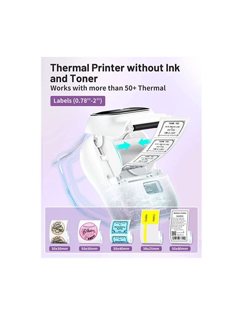 phomemo - Phomemo M110 Portable Thermal Label Printer Bluetooth Connection Apply For Labeling Shipping Office Cable Retail Barcode And More with 1 40×30mm Label Roll White - Image 1