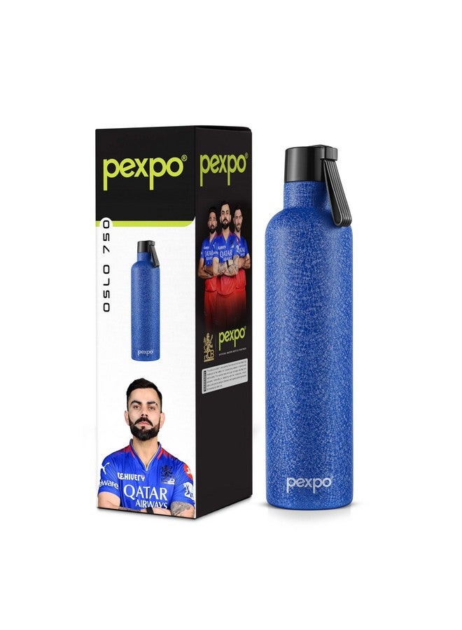 Pexpo Oslo Pro Hot & Cold Stainless Steel Water Bottle |Thermosteel Flask|Vacuum Insulated |ISI Certified |750ml, Blue| Gift for Girls & Boys|Office | Home | Gym | Adults| RCB Edition - Image 1