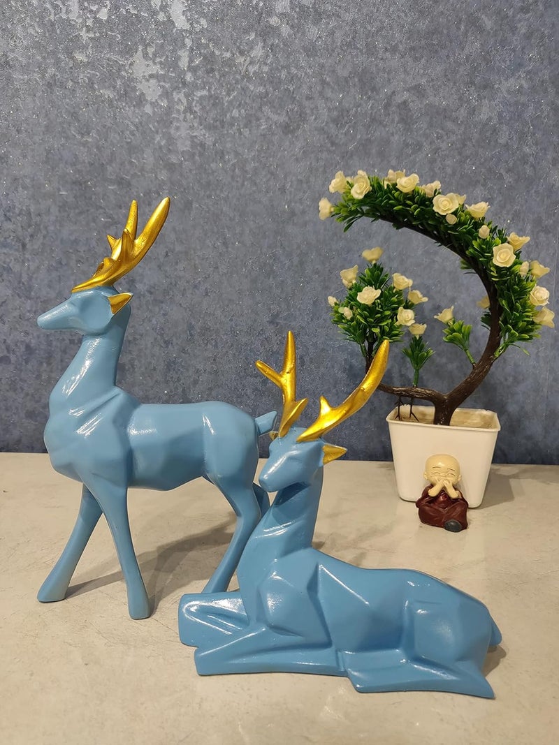 zart HiranDeer Pair Showpiece for Home Decor Showpiece Office Table Decor Showpiece Set of 2 SkyBlue Color - Image 2
