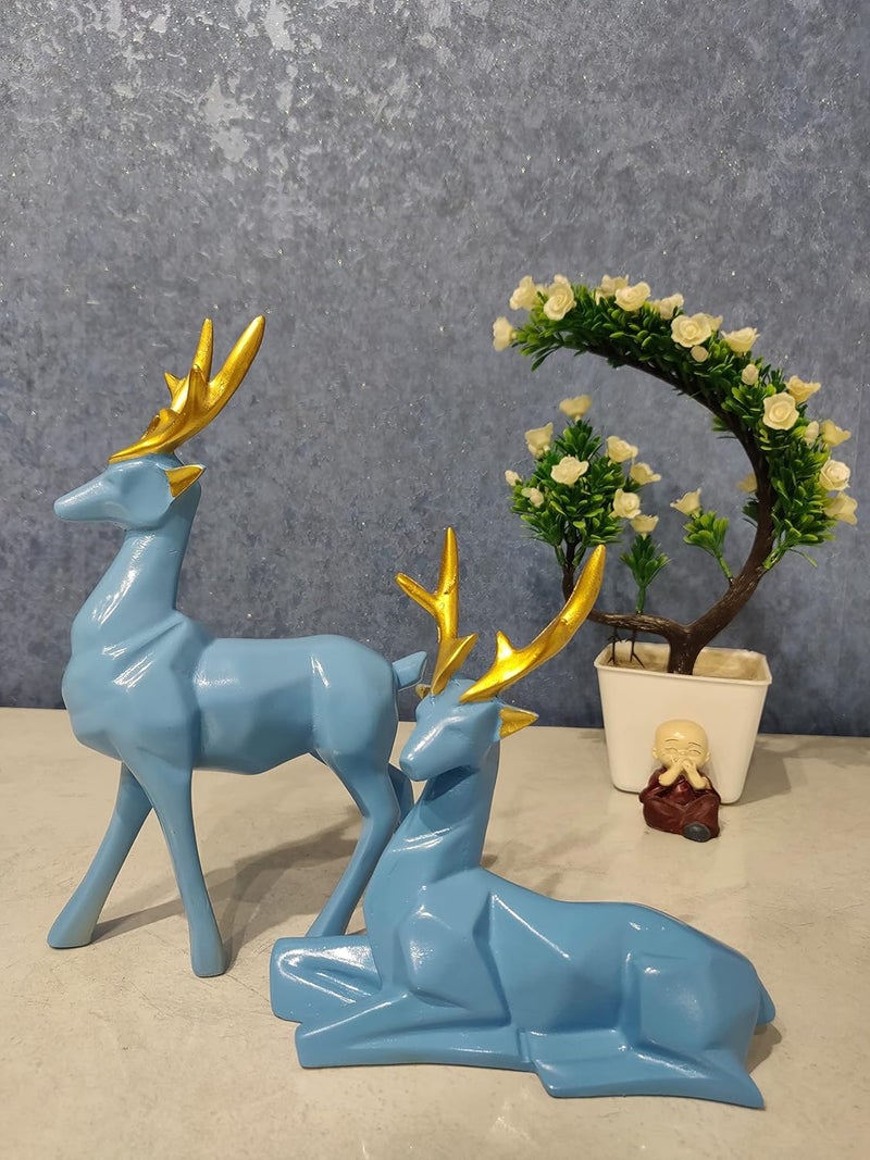 zart HiranDeer Pair Showpiece for Home Decor Showpiece Office Table Decor Showpiece Set of 2 SkyBlue Color - Image 1