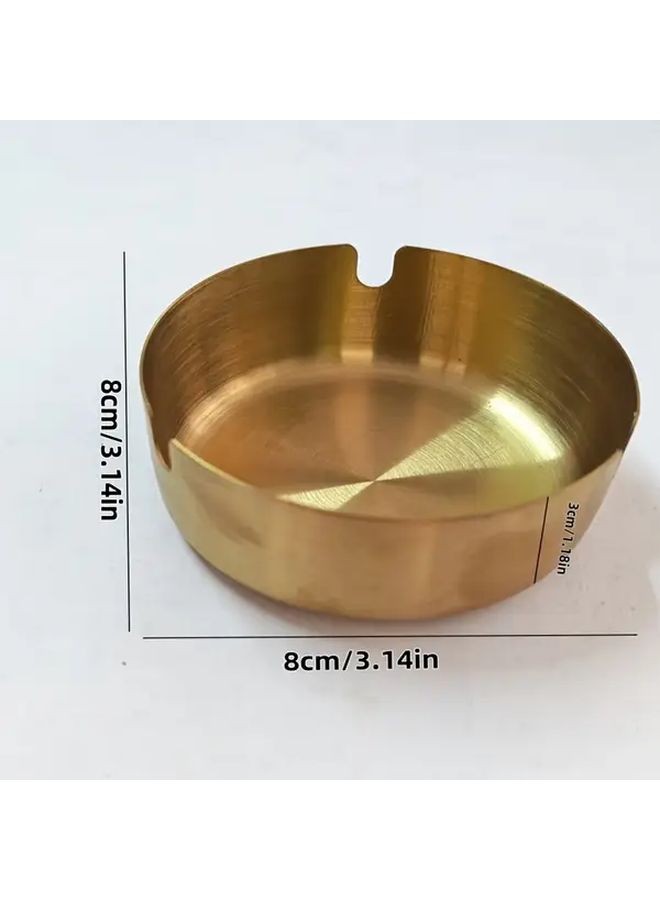 Golden Round Metal Ashtrays 2 Pack Shatterproof Easy Clean Indoor Outdoor Use - Image 3