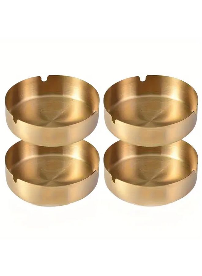 Golden Round Metal Ashtrays 2 Pack Shatterproof Easy Clean Indoor Outdoor Use - Image 2