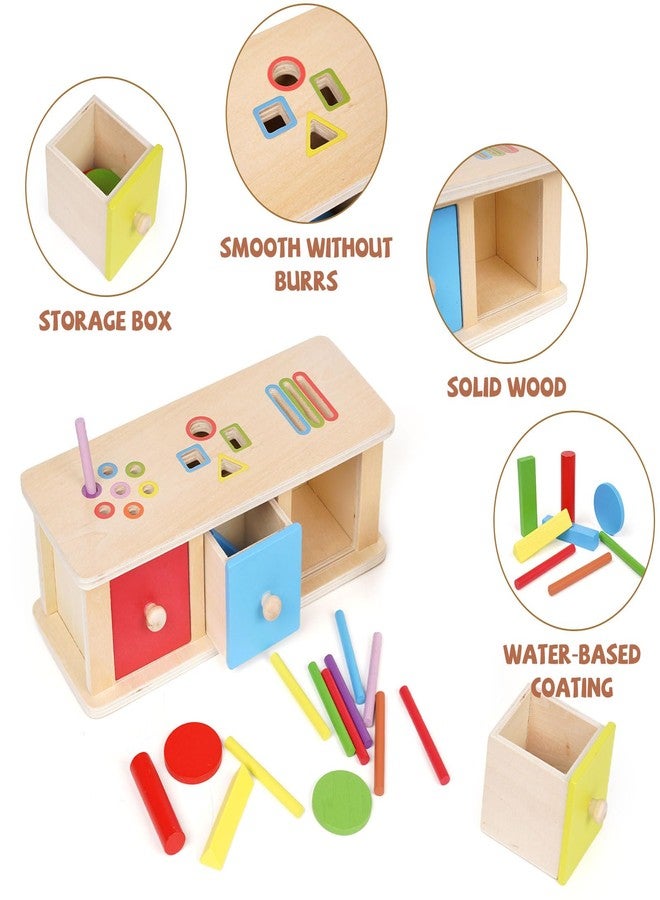 GHOOI Montessori Toys Wooden Color Sorting Toys Object Permanent Box with Drawer Boxs,Coin Box,Learning Activity Cube Sensory Shape Sorter Educational Toy Fine Motor Matching Games for Kids Boys Girls Gift - Image 3