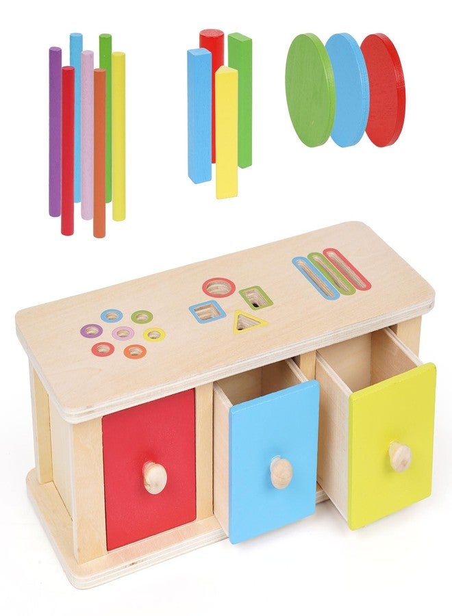 GHOOI Montessori Toys Wooden Color Sorting Toys Object Permanent Box with Drawer Boxs,Coin Box,Learning Activity Cube Sensory Shape Sorter Educational Toy Fine Motor Matching Games for Kids Boys Girls Gift - Image 1
