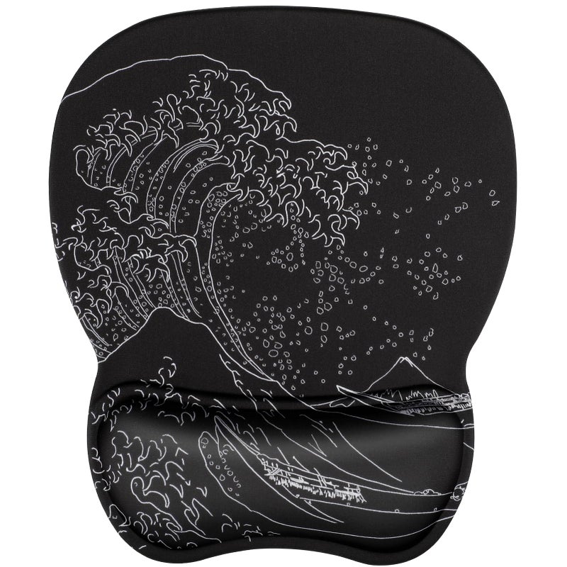 MROCO Ergonomic Mouse Pad with Gel Wrist Rest, Smooth Wrist Support Surface, Non-Slip PU Base for Pain Relief, Comfortable Mousepad for Computer, Laptop, Office & Home, 9.4 x 8.1 in, Kanagawa Wave - Image 1