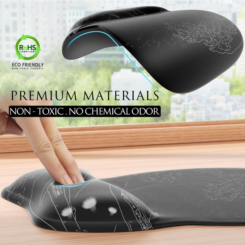 MROCO Ergonomic Mouse Pad with Gel Wrist Rest, Smooth Wrist Support Surface, Non-Slip PU Base for Pain Relief, Comfortable Mousepad for Computer, Laptop, Office & Home, 9.4 x 8.1 in, Kanagawa Wave - Image 5