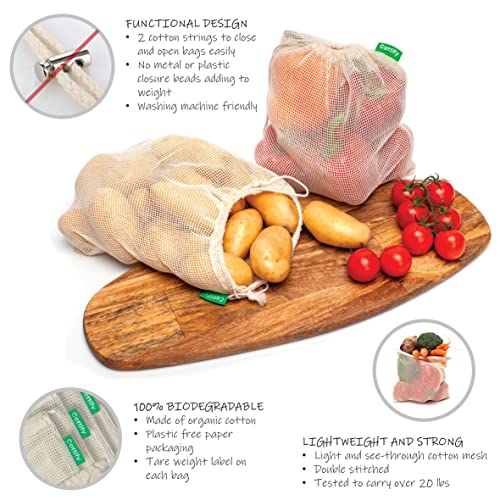 Cottify 6 Reusable Produce Bags Grocery Washable | Organic Cotton Mesh Produce Bags | Double-Stitched & Tare Weigh | Mesh bags for vegetables | Cotton Produce Bags Reusable Washable | Produce bag (M size) - Image 3