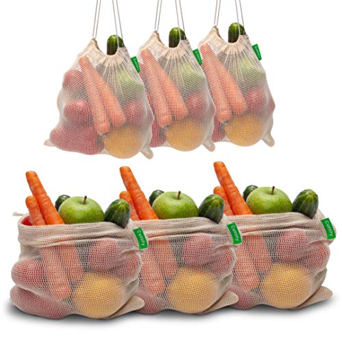 Cottify 6 Reusable Produce Bags Grocery Washable | Organic Cotton Mesh Produce Bags | Double-Stitched & Tare Weigh | Mesh bags for vegetables | Cotton Produce Bags Reusable Washable | Produce bag (M size) - Image 4