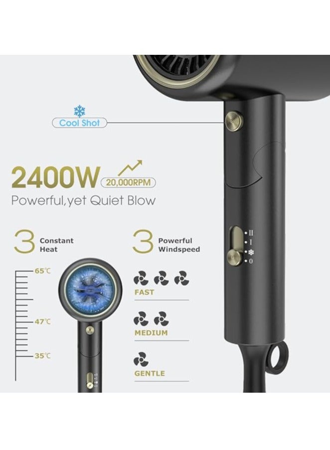 Oxsaytee Hair Dryer 1800W Professional Salon Mini Size Hair Blow Dryer with Diffuser Low Noise Storage Bag Bow Dryer for Curly Hair Fast Drying For Home Salon Travel (Black) - Image 2