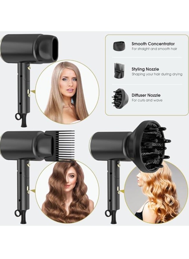 Oxsaytee Hair Dryer 1800W Professional Salon Mini Size Hair Blow Dryer with Diffuser Low Noise Storage Bag Bow Dryer for Curly Hair Fast Drying For Home Salon Travel (Black) - Image 5