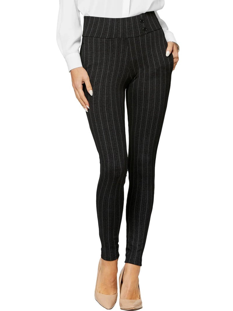 Conceited Womens Dress Pants with Tummy Control - Wear to Work - Stretch High Waisted Slacks with Pockets - Penciled in - Large - Image 1