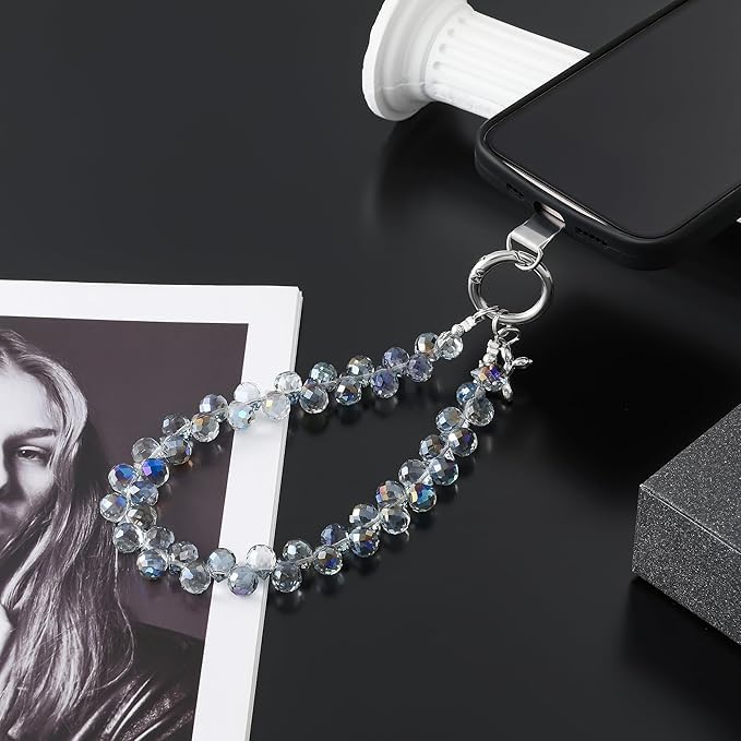 KHOLAD Crystal Phone Wrist Strap Phone Charm Chain Keychain Beaded Cellphone Lanyard with Tether Tab Hands-Free Wristlet Bracelet Wrist Grip Strap for Women - Image 2