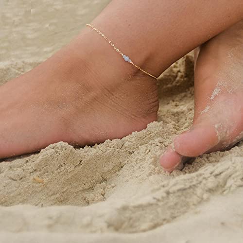Kyerlyn Dainty Opal Chain Anklet for Women 18k Gold Plated Ankle Bracelets Summer Beach Adjustable Chain Anklet for Women Simple Fashion Jewelry - Image 3