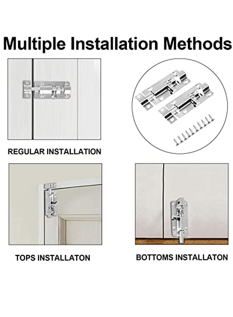 SYOSI Door Bolt Lock Sliding Latch Lock with Screws 3 Inch Stainless Steel Sliding Latch Lock - 2 Pack Door Bolt Barrel Sliding Latch Lock Catch Latch Slide Bolt for All Type of Internal Doors - Image 5