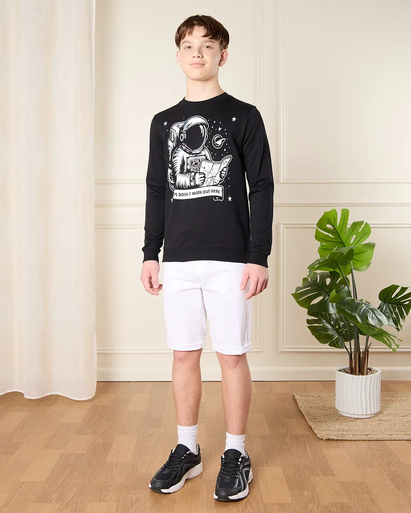 Redtag Senior Boys Black Astronaut Print Sweatshirt