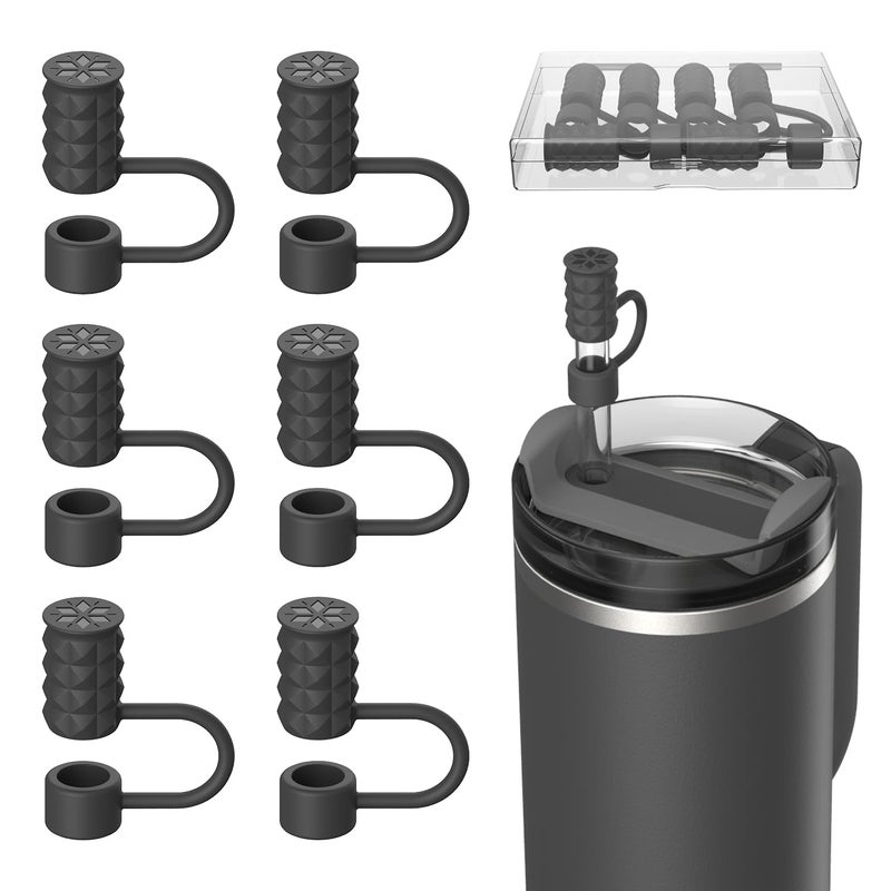 VOGOGE 6 Pcs Straw Covers Caps, 0.4in/10mm Straw Toppers for Stanley Cup 30/40 oz, Black - Image 1