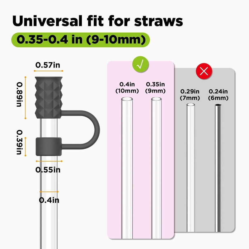 VOGOGE 6 Pcs Straw Covers Caps, 0.4in/10mm Straw Toppers for Stanley Cup 30/40 oz, Black - Image 2