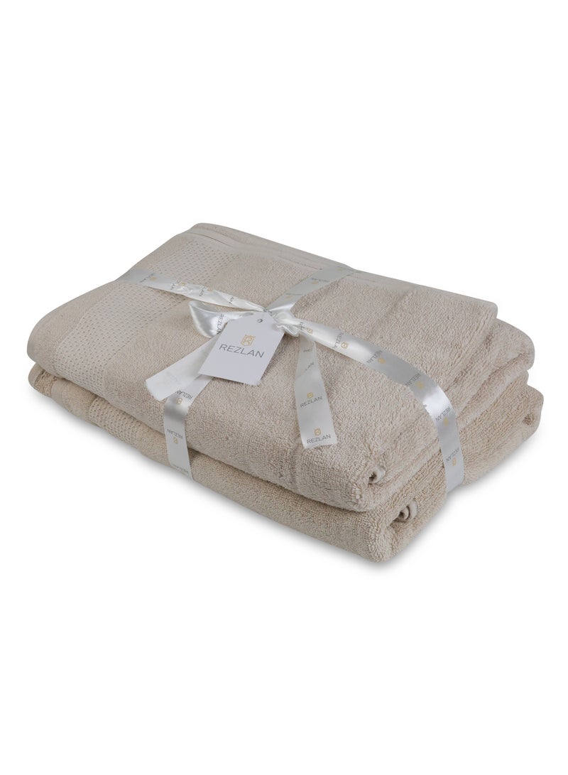REZLAN UAE REZLAN 2-Piece Luxury Bath Towel Set - 100% Premium Cotton (70x144 cm / 27x57 inches) - SAND - Image 2