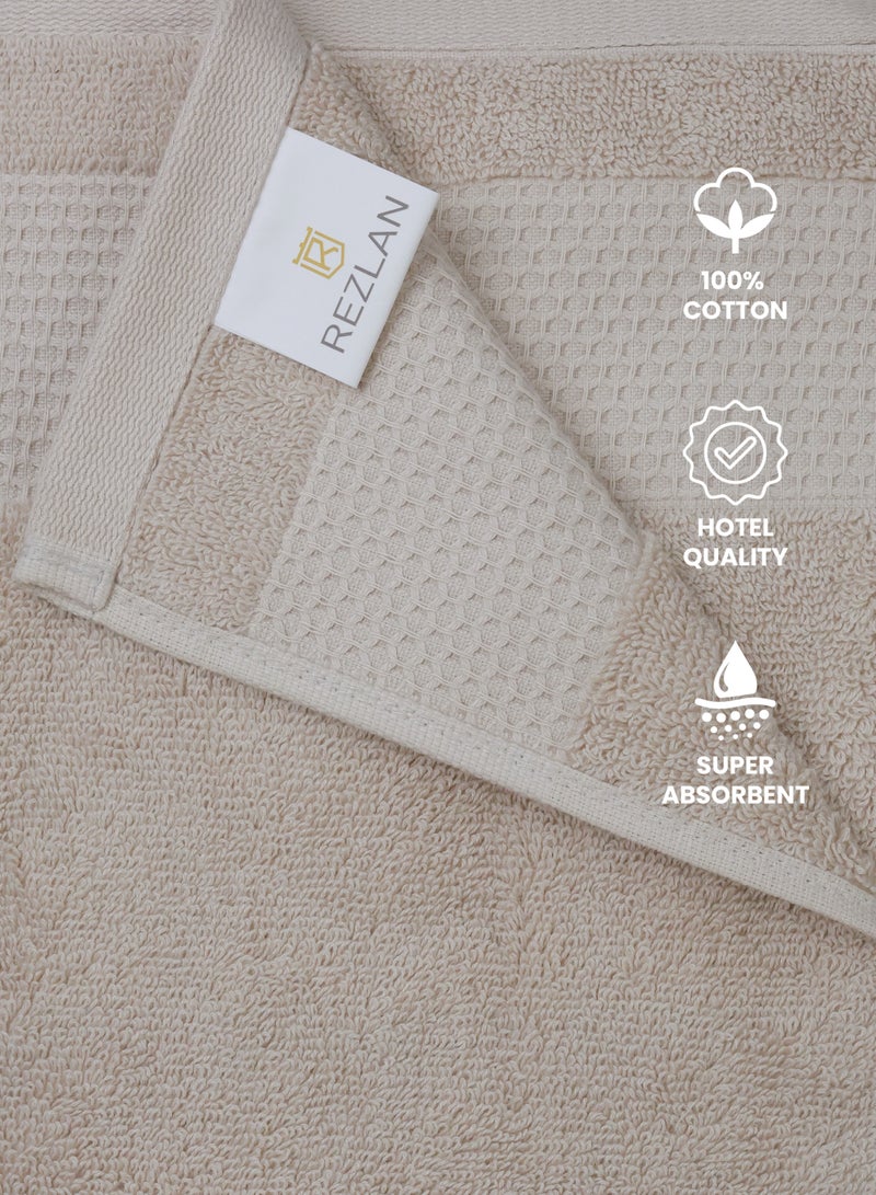 REZLAN UAE REZLAN 2-Piece Luxury Bath Towel Set - 100% Premium Cotton (70x144 cm / 27x57 inches) - SAND - Image 5