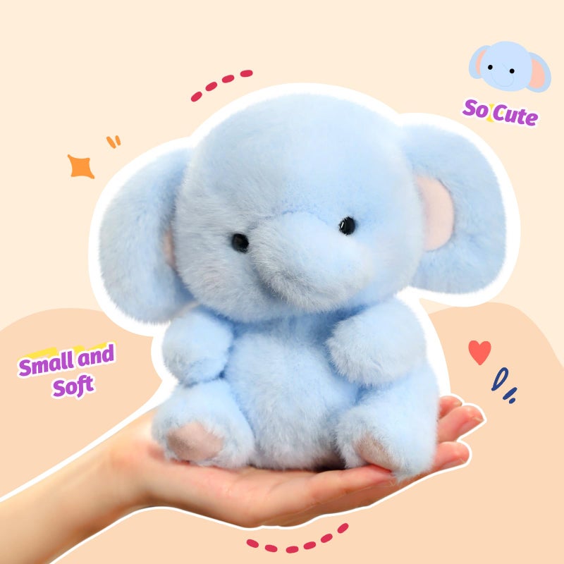 Ditucu Palm-Sized Elephant Stuffed Animals Cute Soft Plush Doll Small Plushies Toys Gifts for Kids Blue 5 inch - Image 3