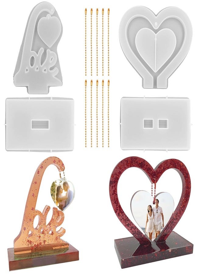 FineGood 2 Set Large 3D Photo Frame Resin Molds, Love Heart Epoxy Resin Molds DIY Personalised Picture Frame Silicone Molds for Art Craft Home Decor Wedding Gifts, White - Image 1