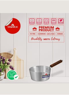 SONEX Sonex Mini Sauce Pan 14 cm, 800 ml, Premium Aluminum Finish, Dual Spout Design for Easy Pouring, Ideal for 2-3 Persons, Perfect for Tea, Coffee, Milk, or Water, Durable Wooden Heat-Resistant Handle  - Image 4