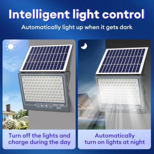 XERGY 50W Solar LED Flood Light with Remote, 108 LEDs – IP67 Waterproof Outdoor Wall Lamp, Dusk to Down Sensor, 1200mAh Battery Security Light for Garden, Yard, Fence, Driveway (5m Cable Included) - Image 5