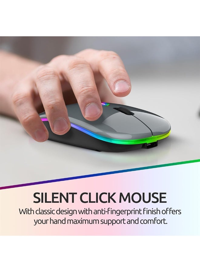 Wireless Bluetooth Mouse, Bluetooth 5.1 + 2.4GHz USB Wireless Receiver, Type-C Rechargeable Silent Bluetooth Wireless Mouse for PCs, Laptops, Tablets, Cell Phones, 3 Preset Adjustable DPI with RGB Lights (Grey)  - Image 3
