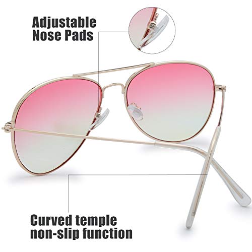 The Fresh Classic Metal Frame Oceanic Color Lens Aviator Sunglasses with Gift Box (Gold, Pink/Yellow) - Image 4