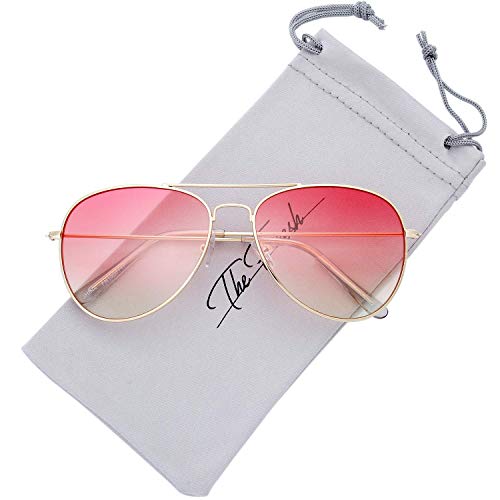 The Fresh Classic Metal Frame Oceanic Color Lens Aviator Sunglasses with Gift Box (Gold, Pink/Yellow) - Image 3