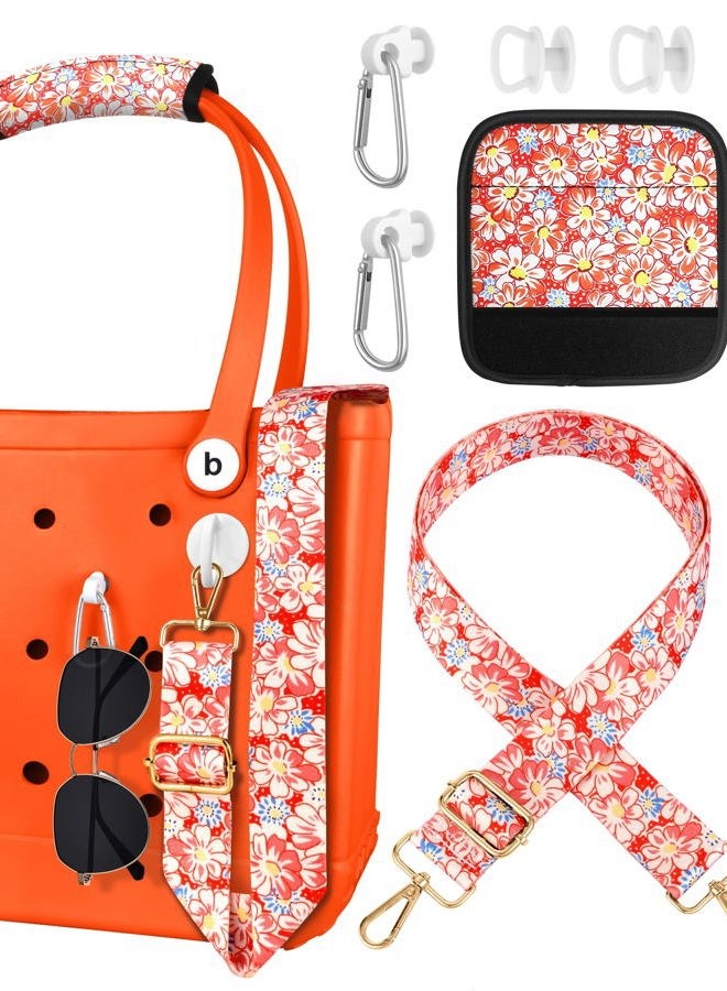 Toykee Strap Wrap for Bogg Bag- Beach Bag Handle Wrap Shoulder Crossbody Strap Accessories, Orange, Orange Daisy - Image 1