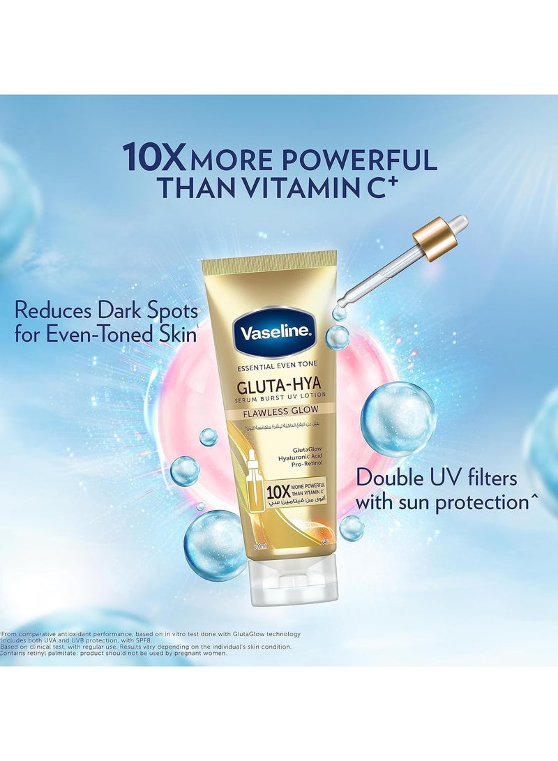Vaseline Essential Even Tone Body Lotion with moisturising petroleum jelly, Flawless Glow, Gluta-Hya Serum Burst UV, 10X More Powerful than Vitamin C, 200ml - Image 3