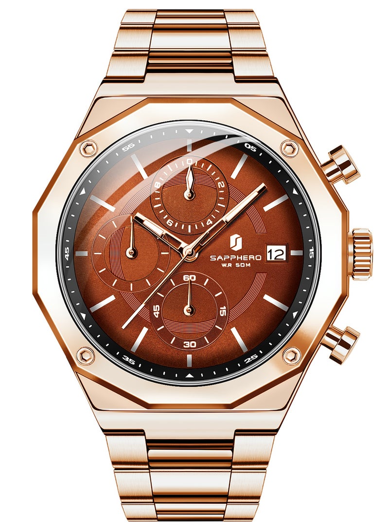 SAPPHERO Men's Wrist Watches Octagonal Stainless Steel Quartz Watch for Men 50M Waterproof Analog Movement with Date Elegant Mens Gift SO2203 - Image 1