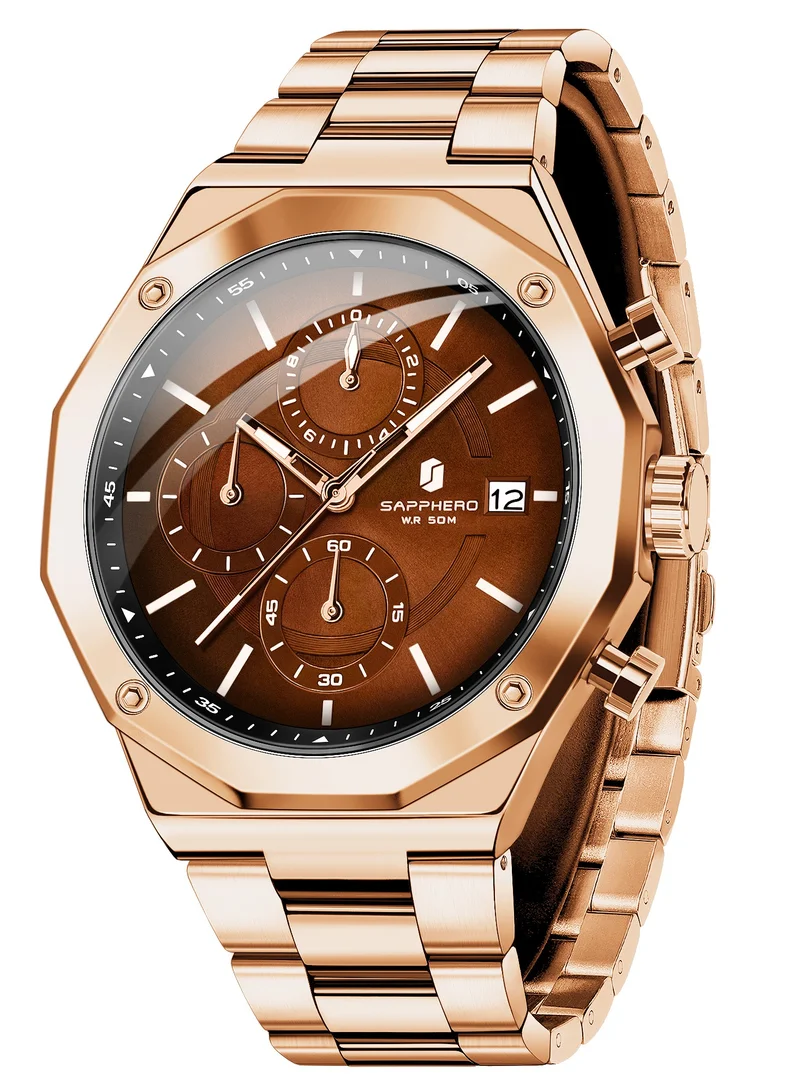 Sapphero SAPPHERO Men's Wrist Watches Octagonal Stainless Steel Quartz Watch for Men 50M Waterproof Analog Movement with Date Elegant Mens Gift SO2203