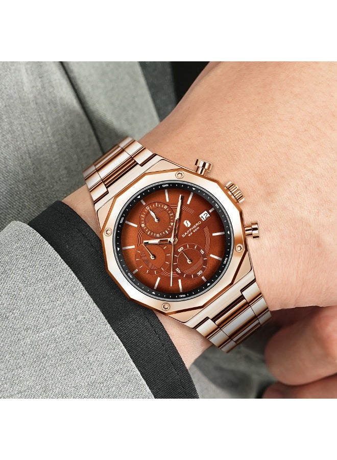 SAPPHERO Men's Wrist Watches Octagonal Stainless Steel Quartz Watch for Men 50M Waterproof Analog Movement with Date Elegant Mens Gift SO2203 - Image 3