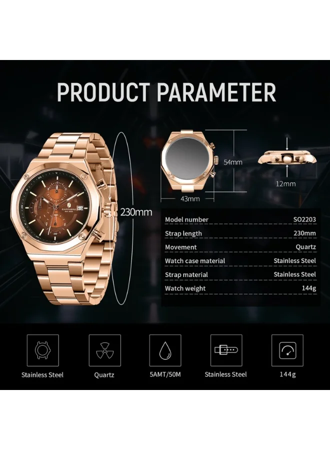 Sapphero  SAPPHERO Men's Wrist Watches Octagonal Stainless Steel Quartz Watch for Men 50M Waterproof Analog Movement with Date Elegant Mens Gift SO2203 for Men | Best Price UAE