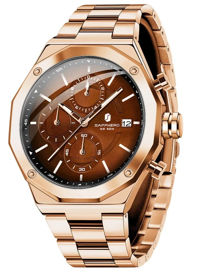 Sapphero SAPPHERO Men's Wrist Watches Octagonal Stainless Steel Quartz Watch for Men 50M Waterproof Analog Movement with Date Elegant Mens Gift SO2203