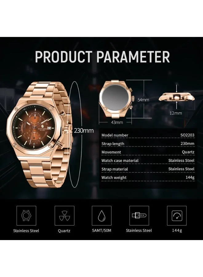 Sapphero 144 g SAPPHERO Men's Wrist Watches Octagonal Stainless Steel Quartz Watch for Men 50M Waterproof Analog Movement with Date Elegant Mens Gift SO2203 for Men | Best Price UAE