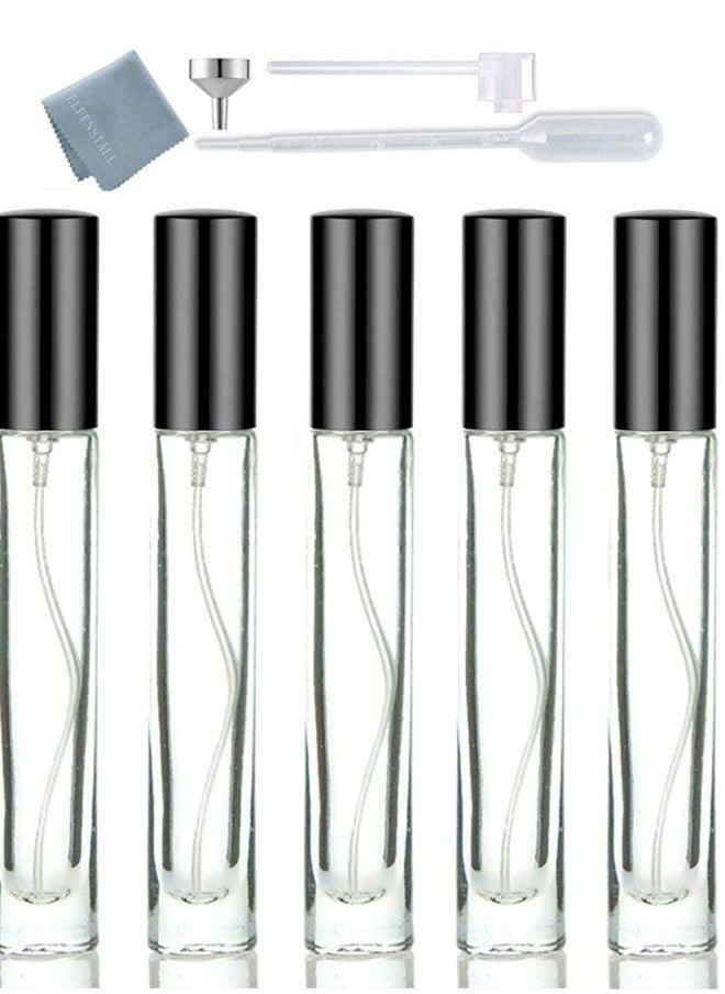 ELFENSTALL - 5pcs 10ml 1/3oz Black Silver Metal Spray Bottle Refill Perfume Hydrating Fragrance Fine Mist Atomizer Cosmetic Container Round Tube Party Makeup Tool Travel Gift Sample - Image 1