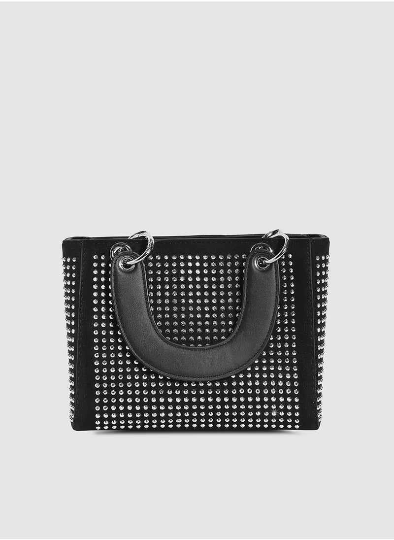 Haute Sauce Rhinestone Top Handle Handbag - Black  - Image 2