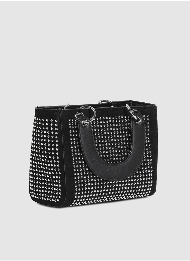 Haute Sauce Rhinestone Top Handle Handbag - Black  - Image 1