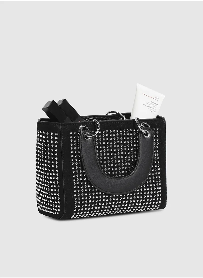 صوص هاوت Rhinestone Top Handle Handbag - Black