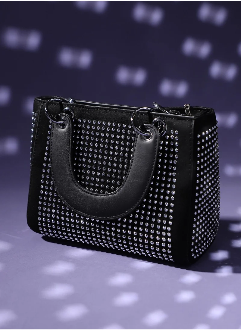 صوص هاوت Rhinestone Top Handle Handbag - Black